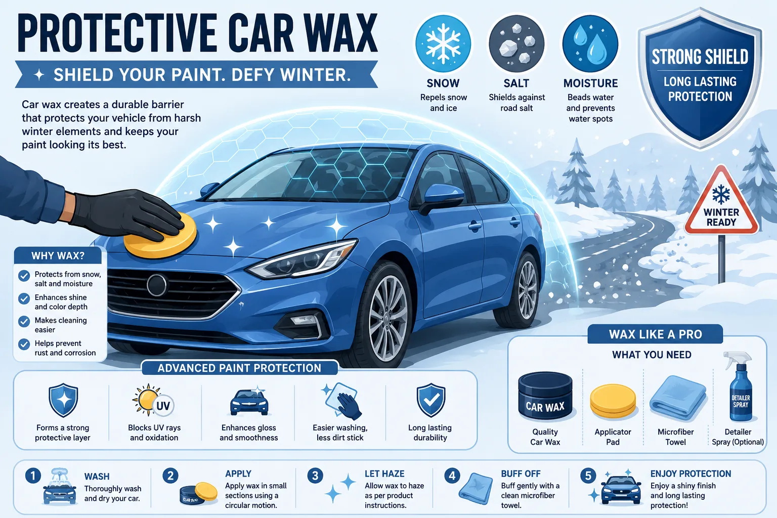 Applying protective wax before winter driving conditions