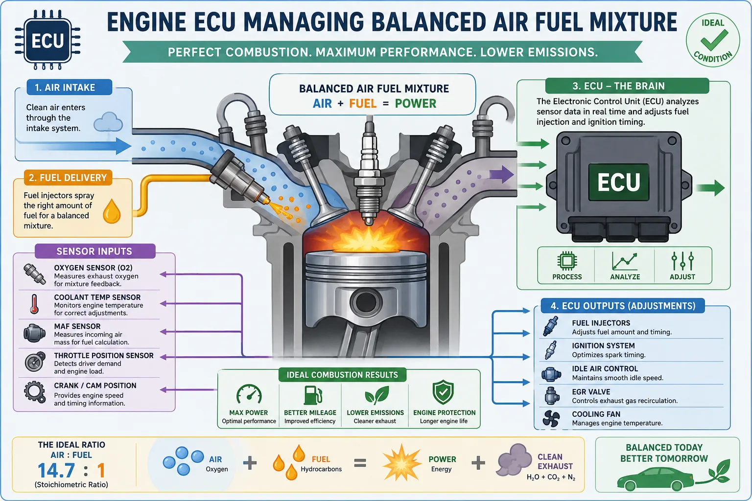 Engine ECU managing balanced air fuel mixture