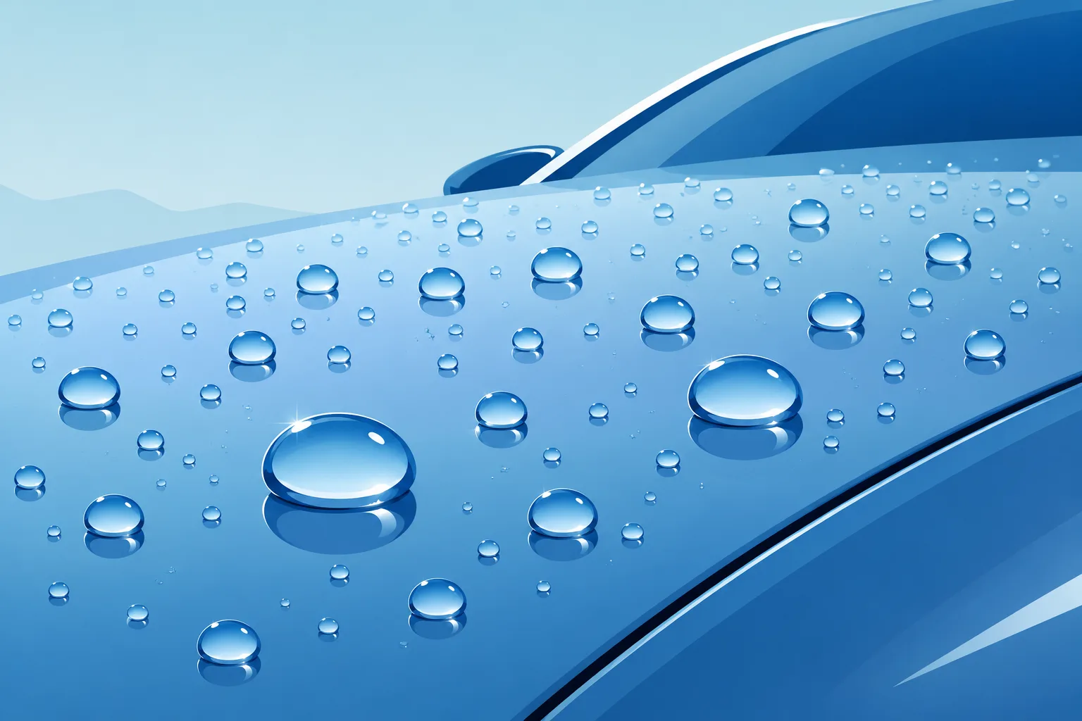 Minimal vector illustration of water beading on a ceramic coated car