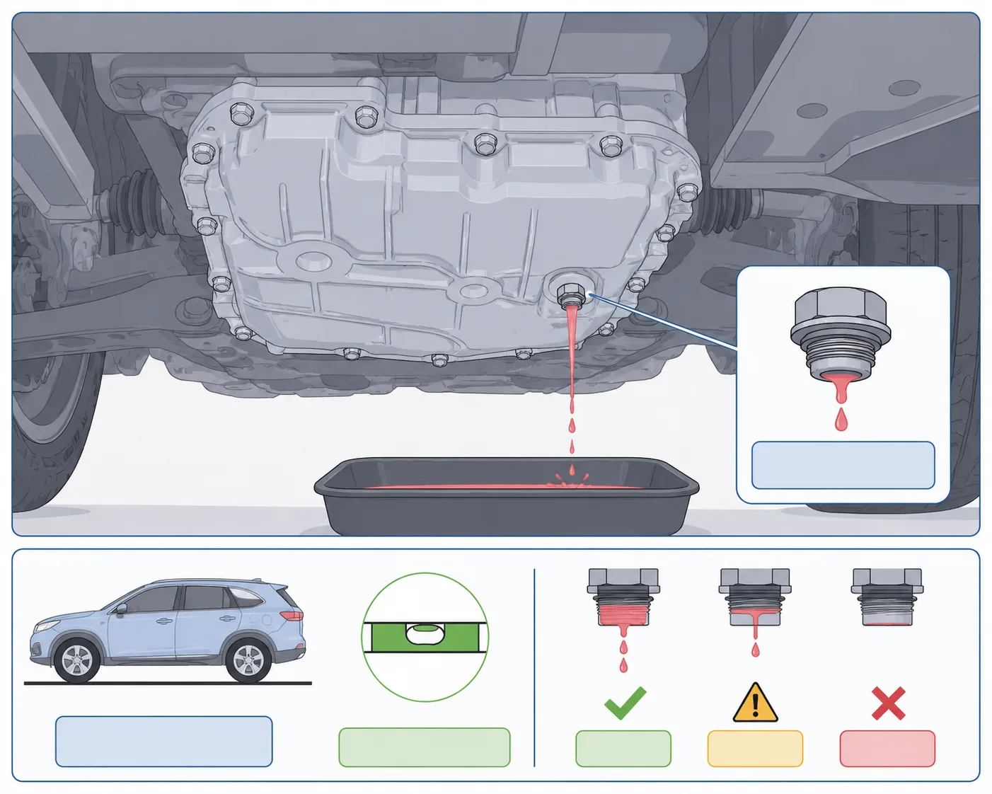 Stylized diagram of sealed CVT overflow plug fluid check