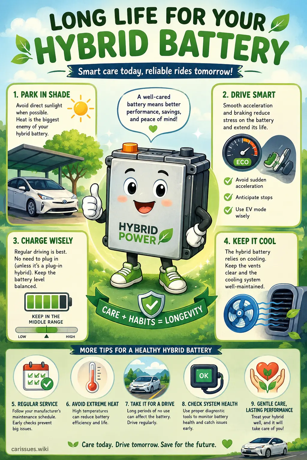 Cartoon guide to maintaining long-term hybrid battery health