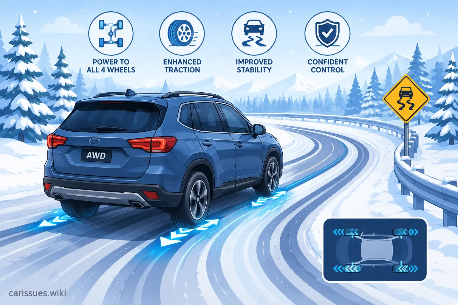 Driver control and AWD stability on snowy roads