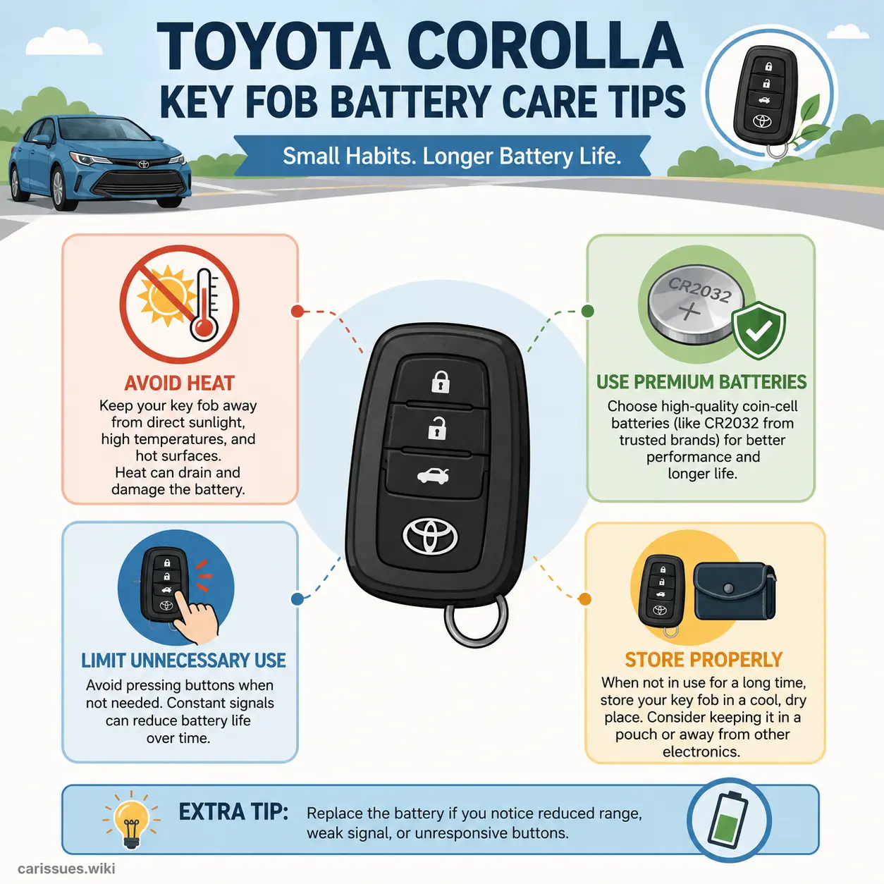 Best practices for extending Toyota Corolla key fob battery life